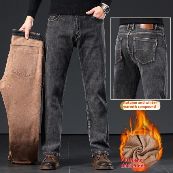 Autumn And Winter Straight Loose Plus Size Men's Fleece Padded Pants - Image 4
