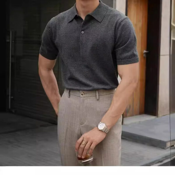 Men's New Polo Collar Solid Color Casual Business Simplicity T-shirt - Image 2