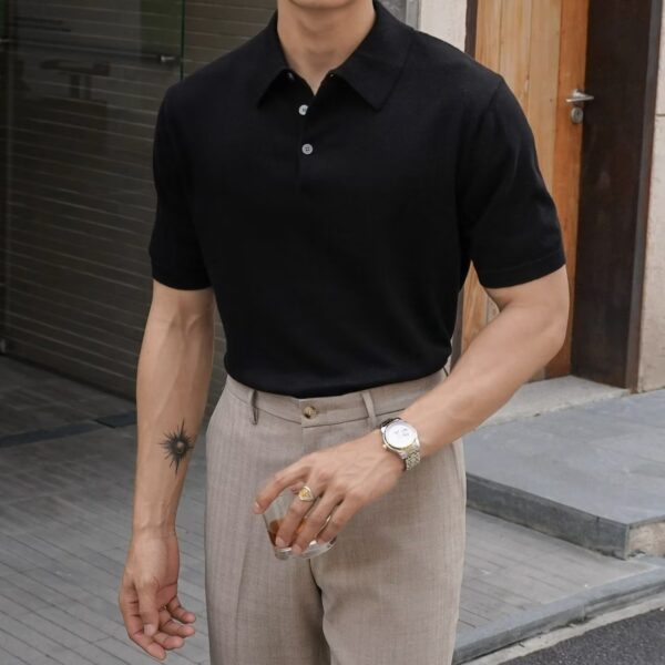 Men's New Polo Collar Solid Color Casual Business Simplicity T-shirt - Image 5