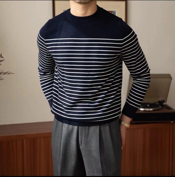 Business Commute Striped Design Contrast Color Long Sleeves Knitwear - Image 5
